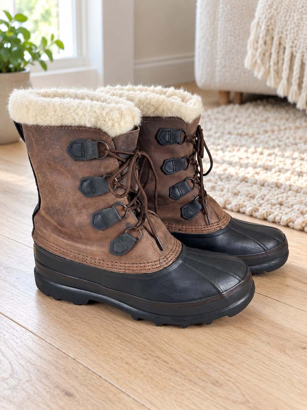 Sorel Bighorn Men’s Vintage Snow Boots Brown Leather Felt Liner Size 11
